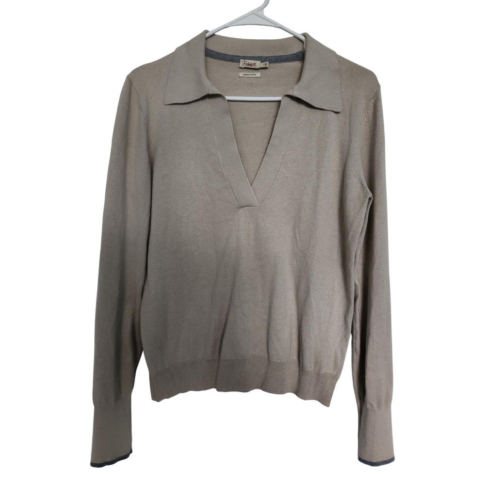 Faherty Womens Organic Cotton Cashmere V-Neck Polo Sweater Beige Small